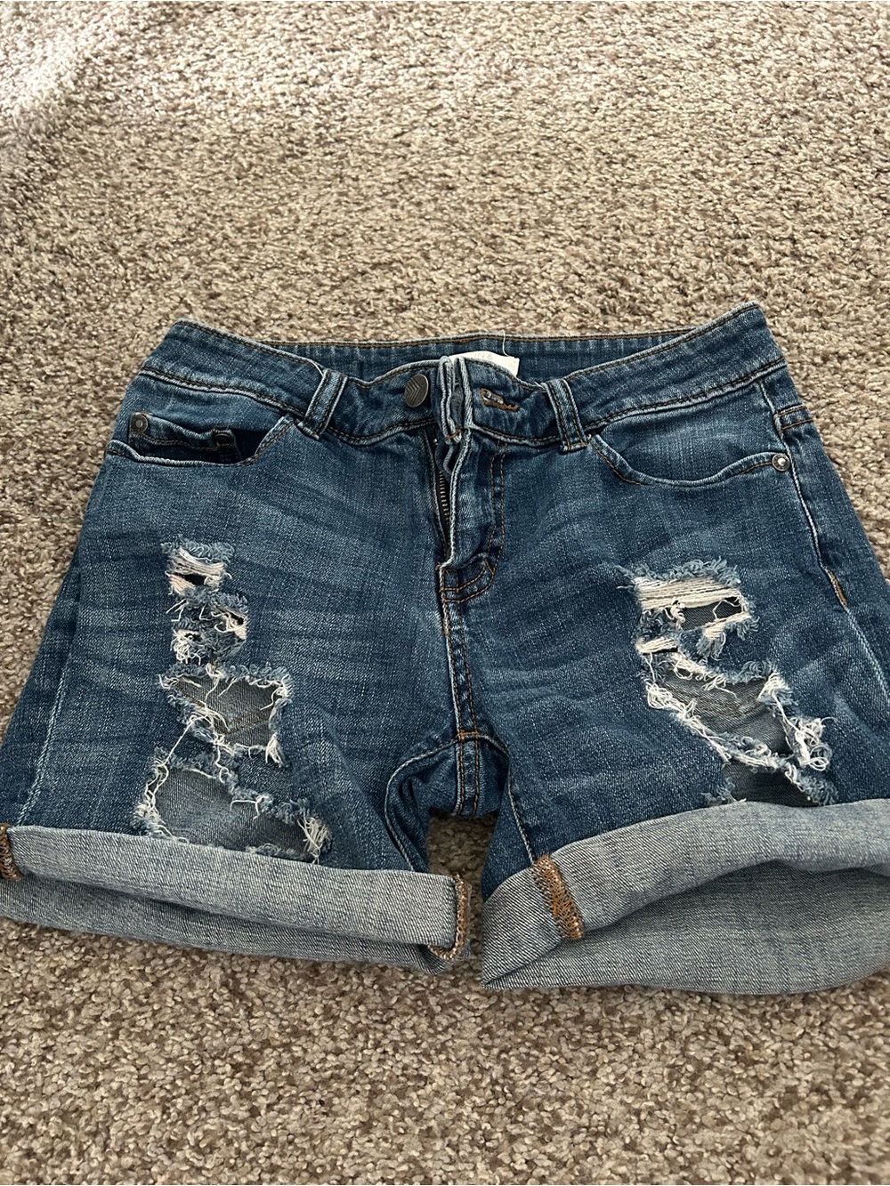 Sun & Shadow Distressed Dark Blue Denim Jean Shorts